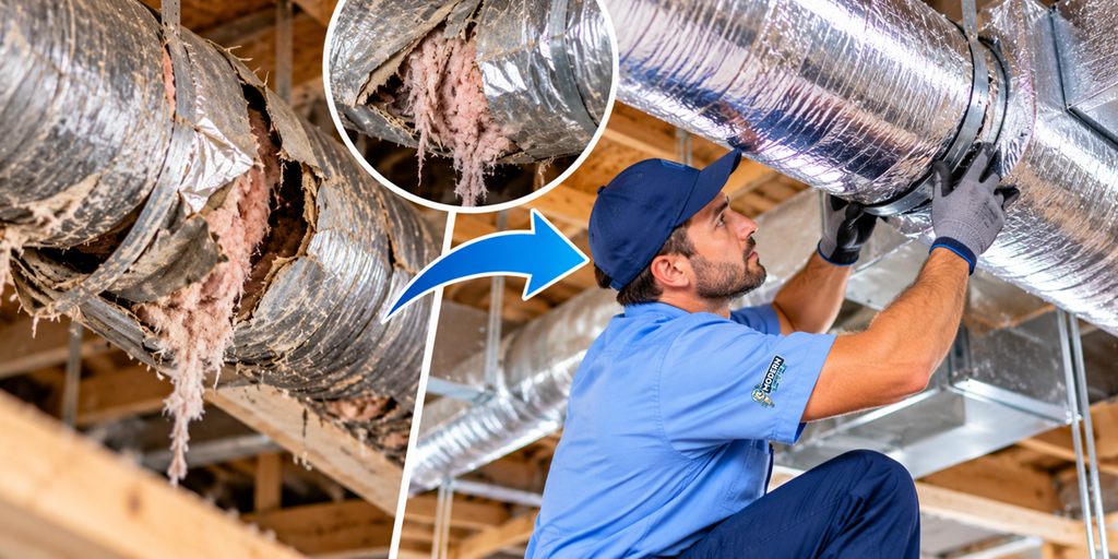 damaged flexible ductwork in attic needing replacement